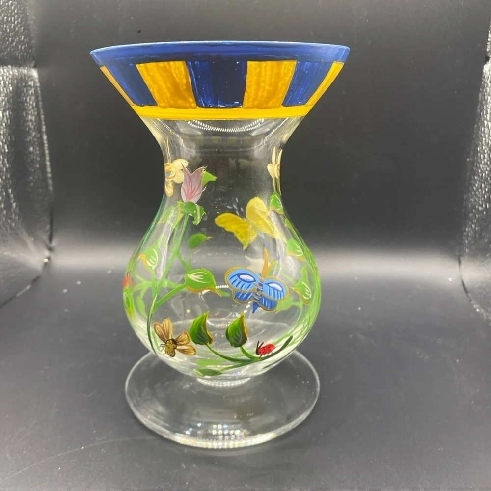 Lenox Butterfly Meadow Dragonfly Ladybug FlowerHand Painted Glass Vase 6” Signed